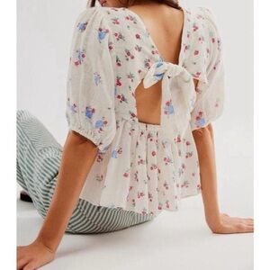 🌸 Free People Ivory Floral Open-Back Top
 | Cottagecore | Size M | NWT